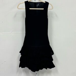 Luisa Spagnoli Drip Waist Ruffle Skirt Sleeveless Mini Dress Stretch Small Black
